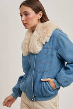 Load image into Gallery viewer, Denim Faux Fur Jacket