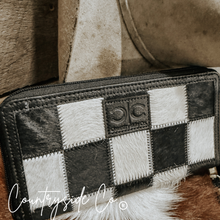 Load image into Gallery viewer, Checkered Cowhide Womens Wallet Wristlet Trendy