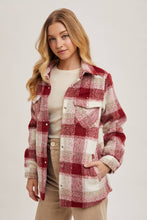 Load image into Gallery viewer, June button down plaid Shacket (wine)