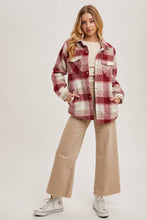 Load image into Gallery viewer, June button down plaid Shacket (wine)