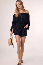 Load image into Gallery viewer, black off shoulder romper