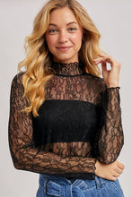 Load image into Gallery viewer, Olivia mock neck lace top (black)