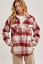 Load image into Gallery viewer, June button down plaid Shacket (wine)