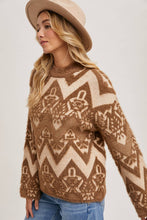 Load image into Gallery viewer, Mocha Aztec kick neck sweater