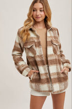 Load image into Gallery viewer, June button down plaid Shacket (wine)