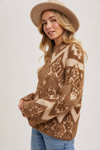 Load image into Gallery viewer, Mocha Aztec kick neck sweater