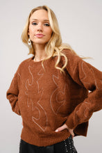 Load image into Gallery viewer, Candice Boot stitch crew neck sweater (brown)