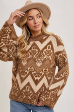 Load image into Gallery viewer, Mocha Aztec kick neck sweater