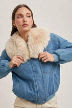 Load image into Gallery viewer, Denim Faux Fur Jacket