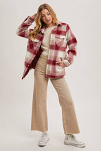 Load image into Gallery viewer, June button down plaid Shacket (wine)