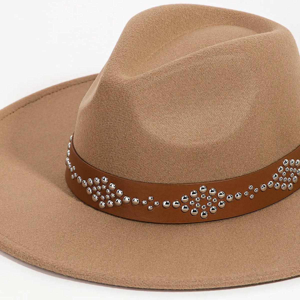 Tan Metallic studded band fendora hat – Kaye display picture 1