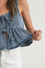 Load image into Gallery viewer, Rachel Ruffled denim tie front top