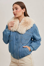 Load image into Gallery viewer, Denim Faux Fur Jacket