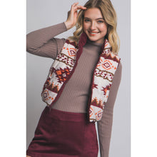 Load image into Gallery viewer, Fallon Reversible Corduroy/Aztec Print Puffer Vest (burgundy)