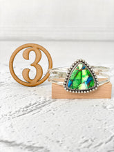 Load image into Gallery viewer, Lila Peacock Dahlia Slab Cuff Bracelet