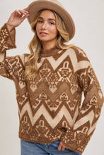 Load image into Gallery viewer, Mocha Aztec kick neck sweater