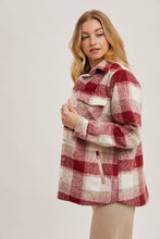 Load image into Gallery viewer, June button down plaid Shacket (wine)