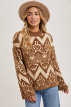 Load image into Gallery viewer, Mocha Aztec kick neck sweater
