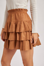 Load image into Gallery viewer, Kendall faux suede ruffle skirt (camel)