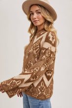 Load image into Gallery viewer, Mocha Aztec kick neck sweater