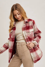 Load image into Gallery viewer, June button down plaid Shacket (wine)