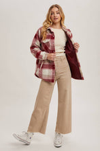 Load image into Gallery viewer, June button down plaid Shacket (wine)