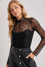 Load image into Gallery viewer, Olivia mock neck lace top (black)