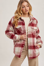 Load image into Gallery viewer, June button down plaid Shacket (wine)