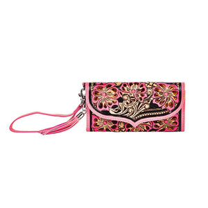 Pink Floral Hand tooled flap wallet