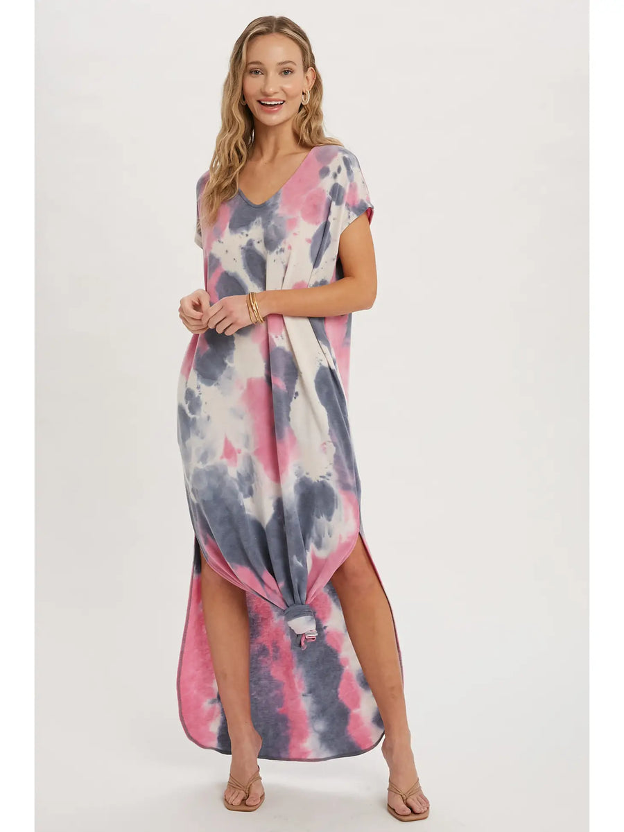 Blue & Pink Tie Dye Maxi Dress  Kaye's CC Boutique