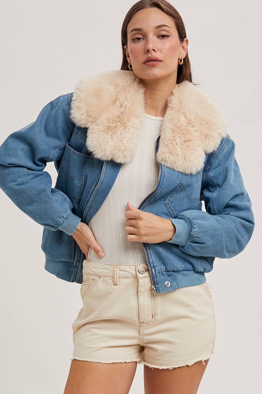 Denim Faux Fur Jacket