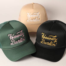 Load image into Gallery viewer, Howdy Darlin' Pink Embroidered Mesh Back Trucker Cap
