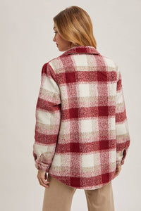 June button down plaid Shacket (wine)