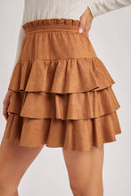 Load image into Gallery viewer, Kendall faux suede ruffle skirt (camel)
