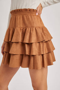 Kendall faux suede ruffle skirt (camel)