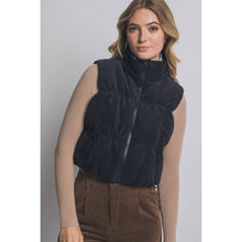 Load image into Gallery viewer, Fallon Reversible Corduroy/Aztec Print Puffer Vest (black)
