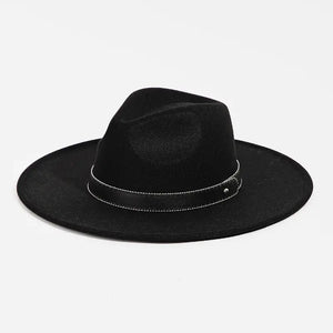 Black Faux Leather Band Fedora Hat