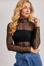 Load image into Gallery viewer, Olivia mock neck lace top (black)
