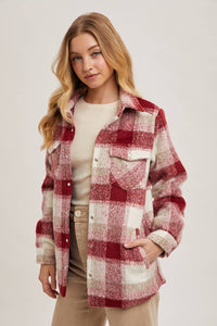 June button down plaid Shacket (wine)