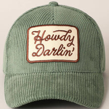 Load image into Gallery viewer, Howdy Darlin&#39; Sage Embroidery Patch Corduroy Cap
