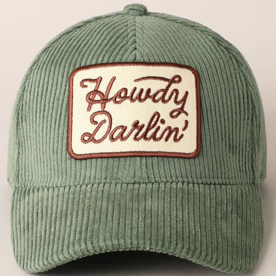 Howdy Darlin' Sage Embroidery Patch Corduroy Cap