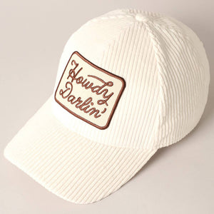 Howdy Darlin' Cream Embroidery Patch Corduroy Cap