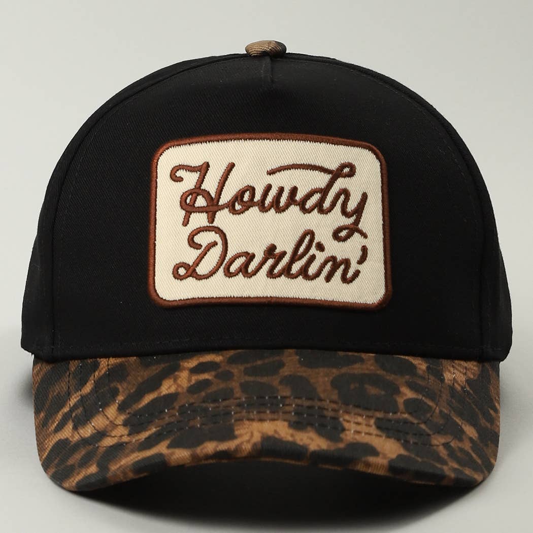 Howdy Darlin Embroidered Patch Leopard Brim Trucker Hat