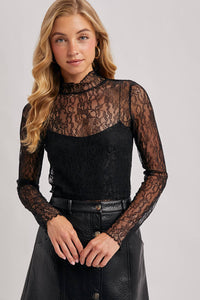 Olivia mock neck lace top (black)
