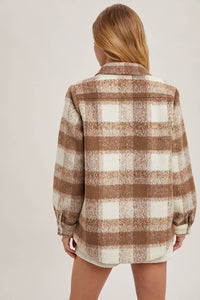 June button down plaid Shacket (brown)
