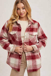 June button down plaid Shacket (wine)