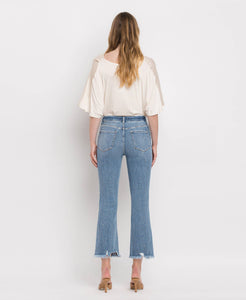 Bella high rise frayed hem crop flare jeans