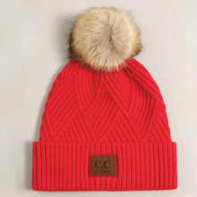 Load image into Gallery viewer, Heather Cuff Beanie with Pom-Pom (red)
