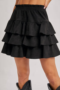 Kendall faux suede ruffle skirt (black)
