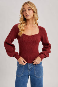 Chloe ribbed knit sweater top (wine)